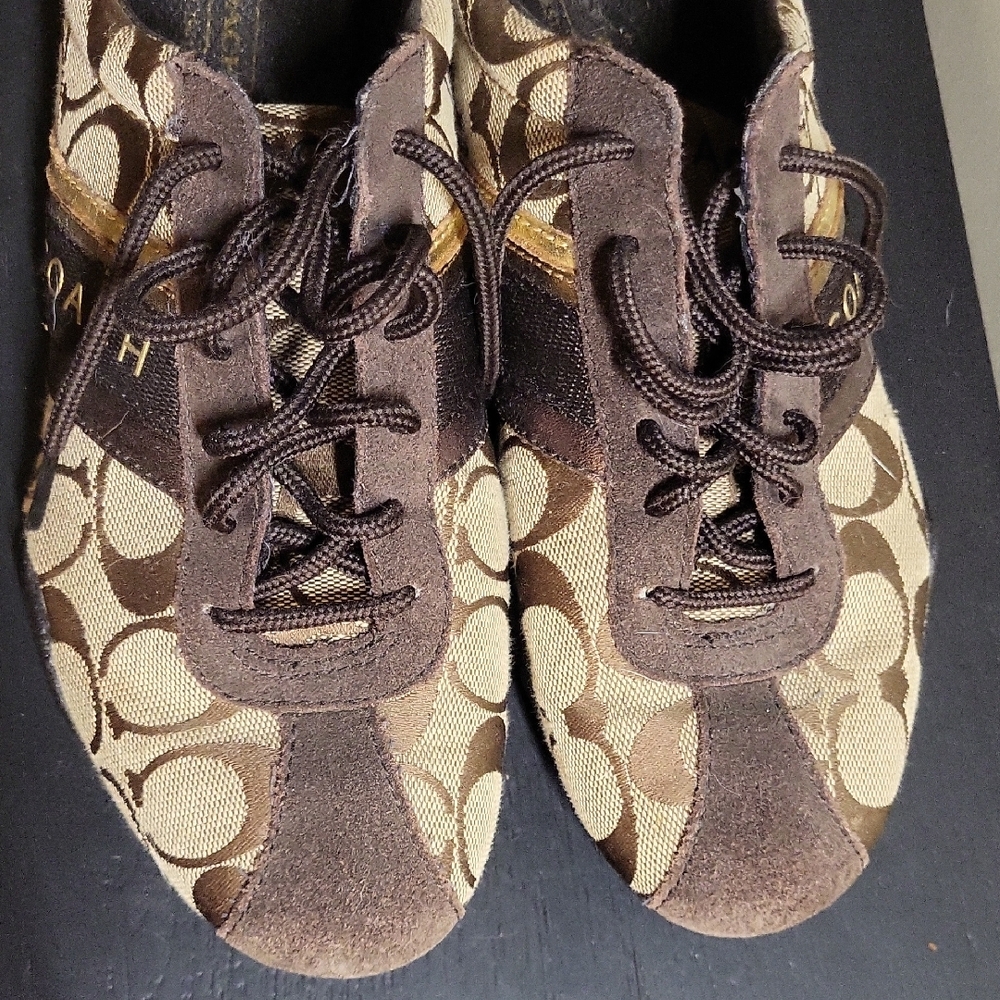Coach Women's Sneakers in Brown and Gold - Picture 3 of 4